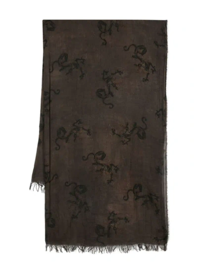 Uma Wang Dragon-print Cotton Scarf In Uw089 Grey/black