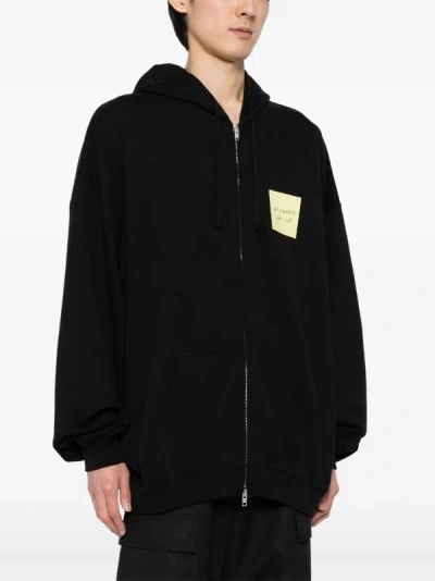 Vetements Logo-patch Zip-up Hoodie In Black