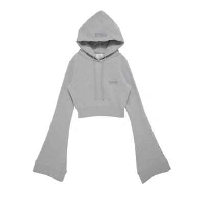 Vetements Logo-embroidered Flared-sleeve Hoodie In Grey Melange