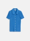Alex Mill Suzanne Rib Knit Short Sleeve Button Down Shirt In Cosmic Blue