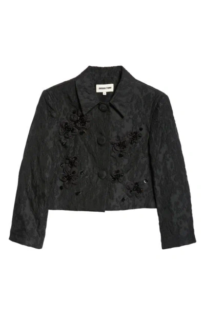 Shushu-tong Beaded Wool Blend Cloqué Crop Jacket In Black