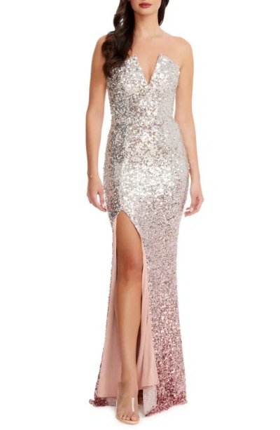 Dress The Population Fernanda Sequin Strapless Mermaid Gown In Pink