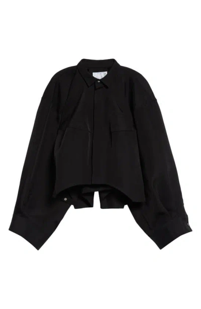 Sacai Double Face Silk & Cotton Button-up Shirt In Black
