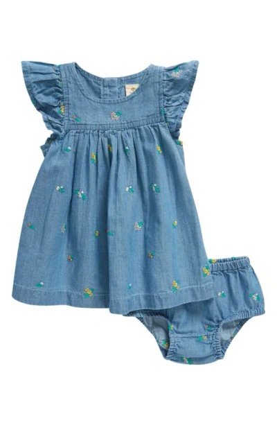 Tucker + Tate Babies' Floral Embroidered Dress & Bloomers In Blue Wash Garden Embroidery