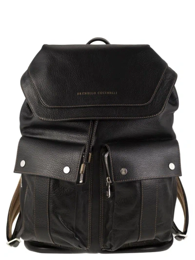 Brunello Cucinelli Logo-print Leather Backpack In Black