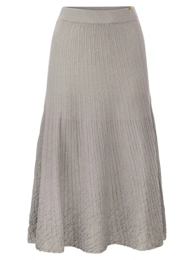 Elisabetta Franchi Metallised Viscose Midi Skirt In Grey
