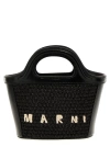 Marni Black Woven Cotton And Nylon Handbag With Leather Details And Removable Shoulder Strap