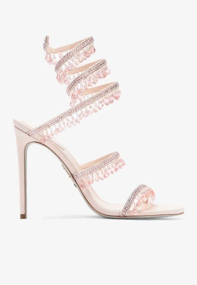 René Caovilla Chandelier 105 Crystal-embellished Sandals In Satin In Pink