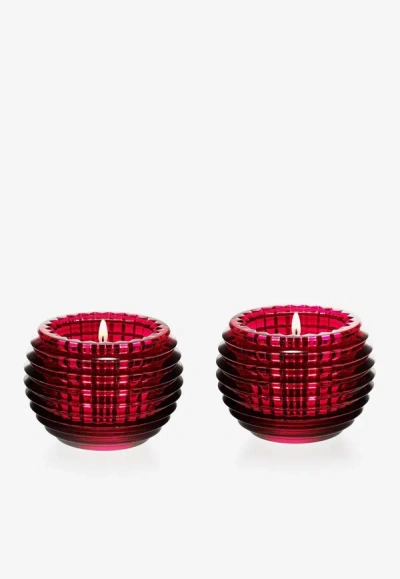 Baccarat Crystal Eye Votive Candle Jars - Set Of 2 In Red