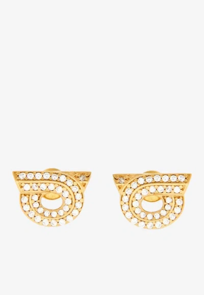 Ferragamo Woman Gancini Earrings With Rhinestones - Size 18 In Gold