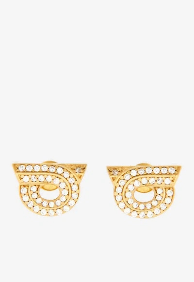 Ferragamo Crystal-embellished Gancini Earrings In Grey