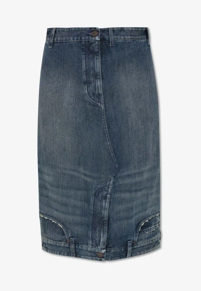 Balenciaga Blue Faded Denim Midi Skirt In 4445 Dark Ring