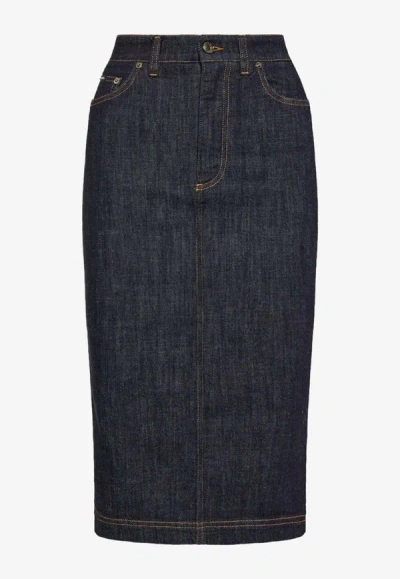 DOLCE & GABBANA DENIM PENCIL MIDI SKIRT