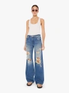 Mother The Down Low Spinner Heel Ripped Low Rise Wide Leg Jeans In Blue