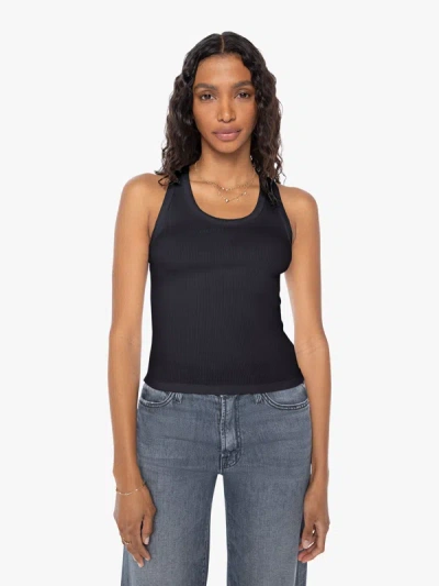Sprwmn Rib Fitted Scooped Tank Top In Black - Size X-large