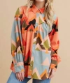 Shop Jodifl Collared Geometric Top In Grapefruit/blue In Multi