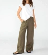 SANCTUARY SMOCKED WIDE LEG SEMI HIGH RISE PANT IN MOSSY GREEN