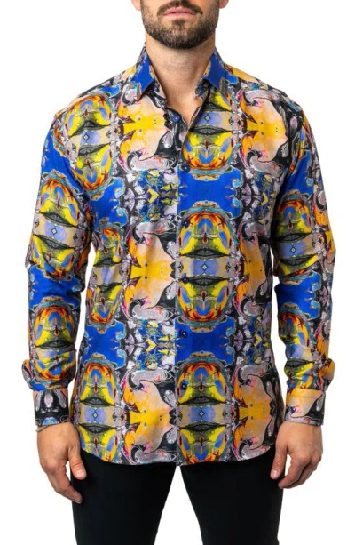 Maceoo Fibonacci Acid Trip Contemporary Fit Button-up Shirt In Blue