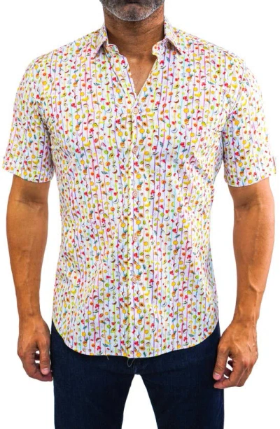 Maceoo Galileo Stretchfruits Multi Short Sleeve Performance Button-up Shirt In White