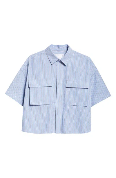Sacai X Thomas Mason Cotton Poplin Shirt In Light Blue Stripe