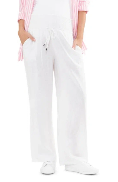 Ripe Maternity Indi Shirred Linen Blend Wide Leg Maternity Pants In White