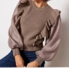 DESIGN HISTORY ORGANZA SLEEVE SWEATER IN BROWN