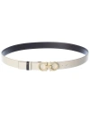 Ferragamo Women's Double Gancini Buckle Reversible Leather Belt In White