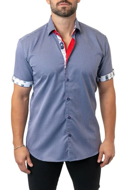 Maceoo Galileo Minisquare 43 Blue Contemporary Fit Short Sleeve Button-up Shirt