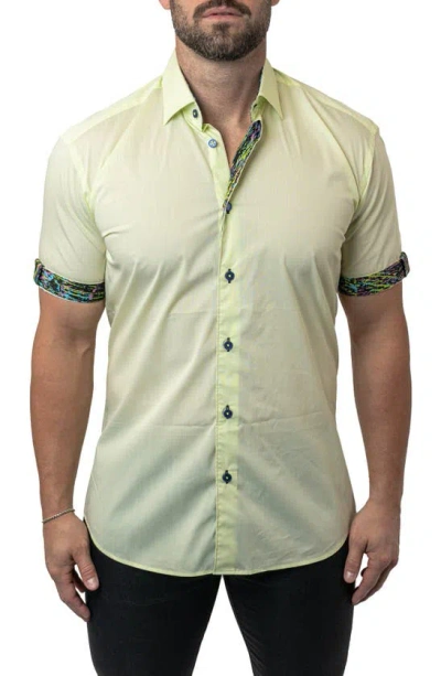 Maceoo Galileo Calamansi Yellow Contemporary Fit Short Sleeve Button-up Shirt