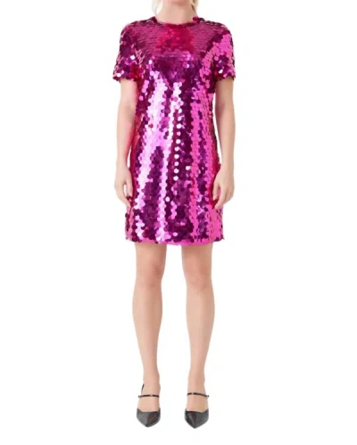 Endless Rose Cecile Circle Sequins Mini Dress In Fuchsia In Pink