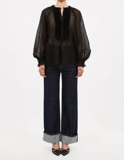 Ulla Johnson Bardot Frayed Wool-gauze Blouse In Black