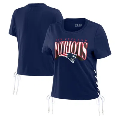 Wear By Erin Andrews Navy New England Patriots Lace Up Side Modest Cropped T-shirt
