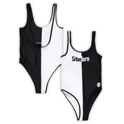 G-iii 4her By Carl Banks Black/white Pittsburgh Steelers Last Stand One-piece Swimsuit