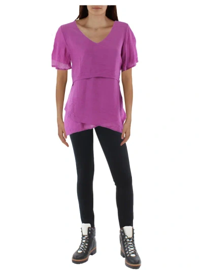 Avenue Plus Womens Layered V-neck Tunic Top In Pink