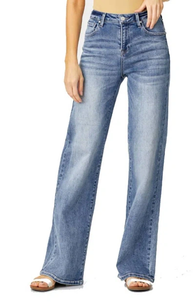 Risen Mid Rise Wide Leg Jeans In Medium Vintage Wash In Multi