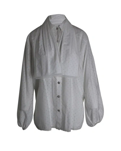 Pre-owned Chanel Ss23 Perforated Buttoned Shirt With Scarf In White Cotton In Grey