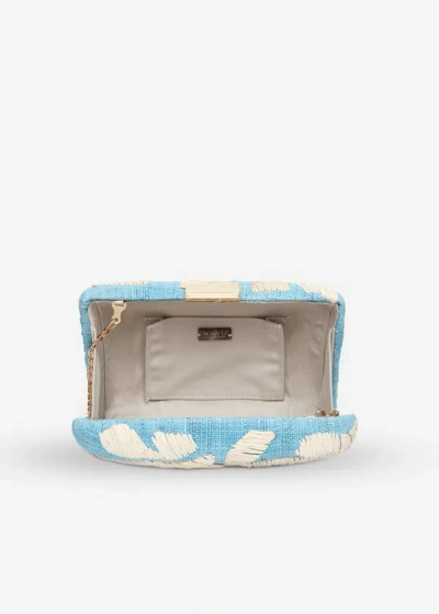 Kayu Frances Embroidered Straw Clutch Bag In Blue