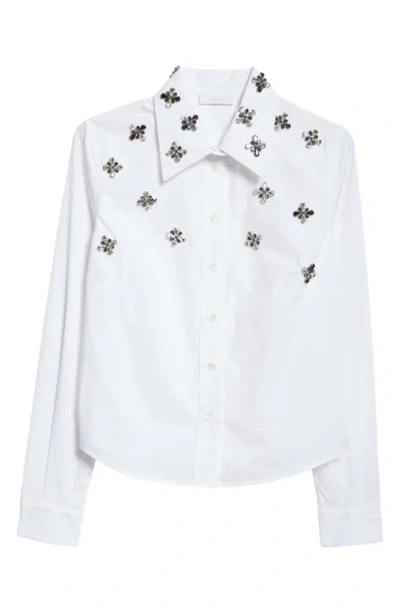 Rabanne Crystal-embellished Poplin Button Down Shirt In White
