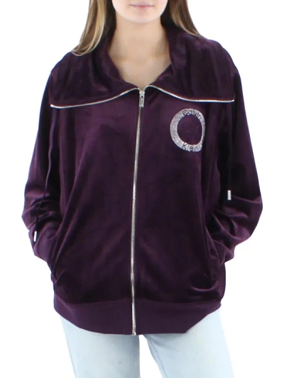 Calvin Klein Plus Womens Velour Logo Track Jacket In Purple