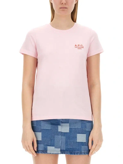 A.p.c. T-shirt With Logo Embroidery In Pink