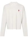Ami Alexandre Mattiussi White Crewneck Sweater With Signature Ami De Coeur Logo In Cotton Blend Woman In Craie