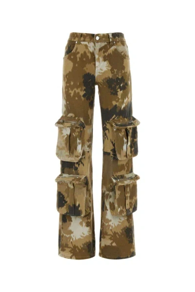 Blumarine Chiné Camouflage-print Cargo Jeans In Brown