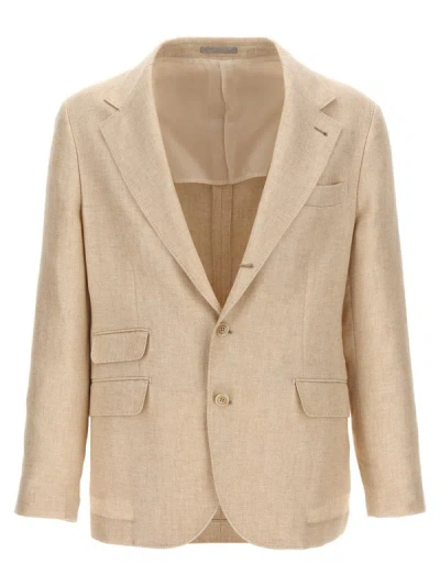 Brunello Cucinelli Cotton And Linen Single-breasted Jacket In Beige