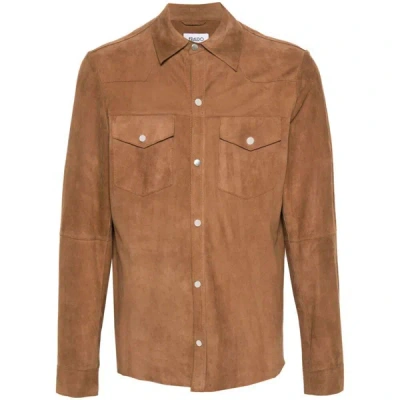 Eraldo Classic-collar Suede Shirt In Brown