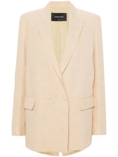 Fabiana Filippi Double-breasted Linen Blend Blazer In Grano Chiaro