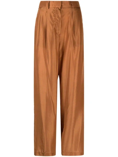 Forte Forte Wide-leg Silk Trousers In Brown