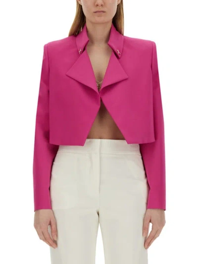 Genny Crystal-embellished-buttons Cropped Blazer In Purple