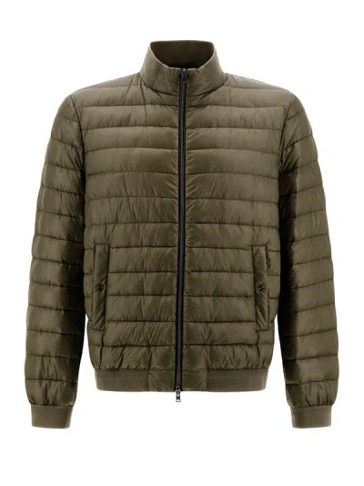 Herno Nylon Ultralight And Knit Bomber Jacket In Green