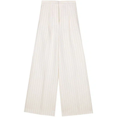 Max Mara Wide-leg High Waist Trousers With Vertical Stripes In White