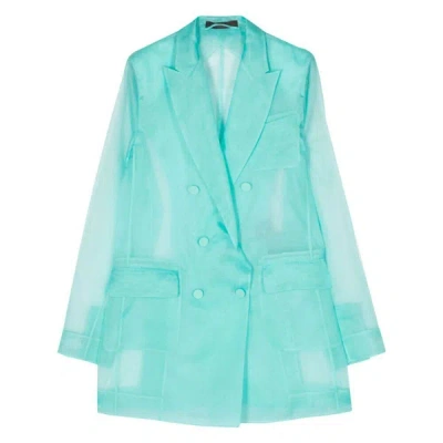Max Mara Negrar Organza Double-breasted Blazer In Blue